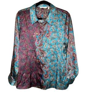 NWT Soft Surroundings Silk Paisley Button Down Long Sleeve Vibrant  Blouse